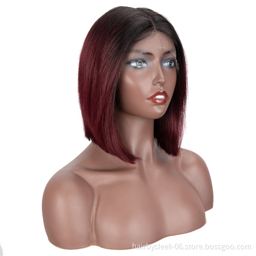 Popular color 10 inches Short Bob  With Middle Part  Brazilian Straight Hair Lace Front Wig Human Hair Wigs For Black Women